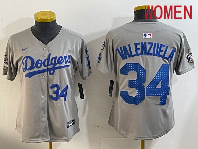 Women Los Angeles Dodgers #34 Valenzuela Grey Game 2024 Nike MLB Jersey style 12054->women mlb jersey->Women Jersey
